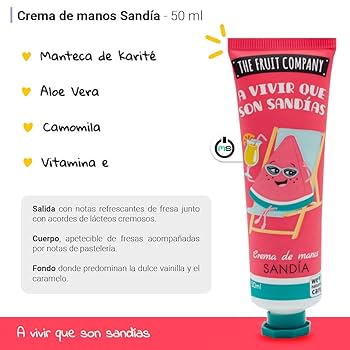 Hand cream tube with pink packaging and text on a red background
