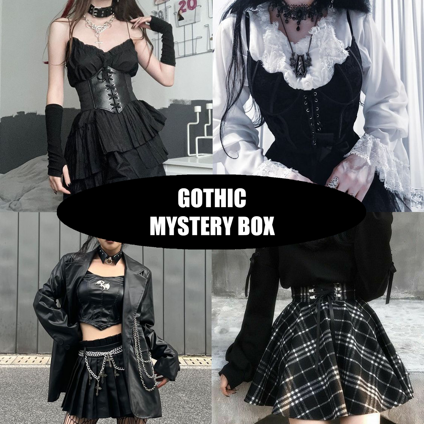Gothic mystery box featuring unique clothes and accessories for a stylish, dark fashion look