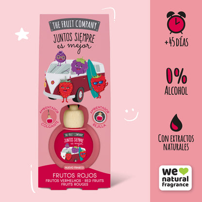 Red berry fruits car freshener from the fruit company brand with 0% alcohol and with natural extracts