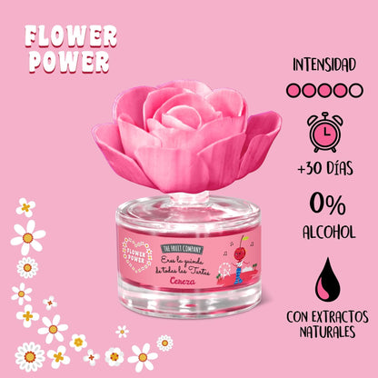 Pink flower-shaped container with a label on a pink background, featuring text about the product.