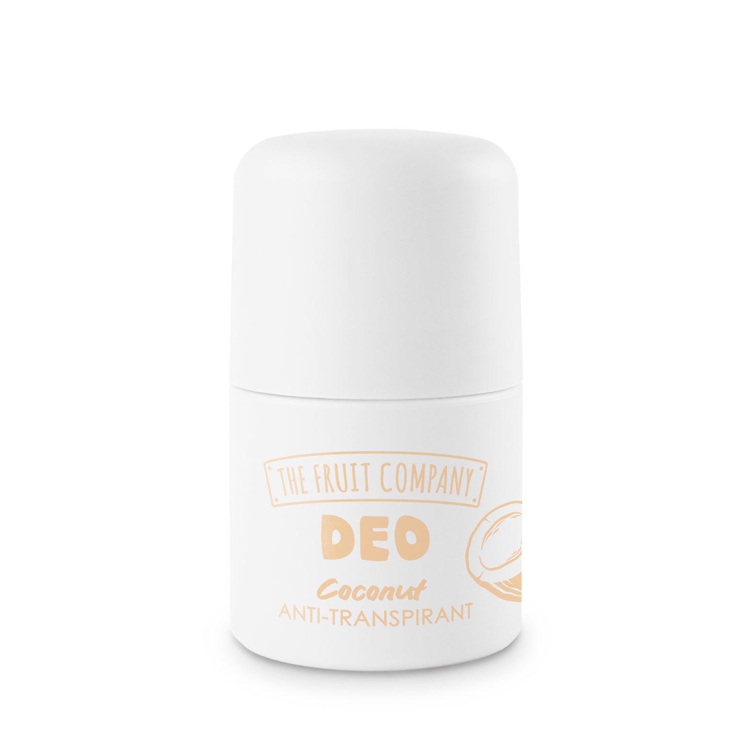 White deodorant container with gold text on a white background