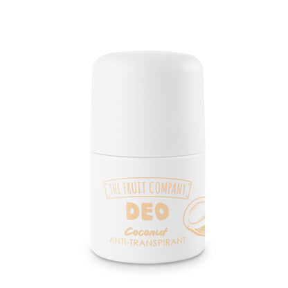 White deodorant container with gold text on a white background