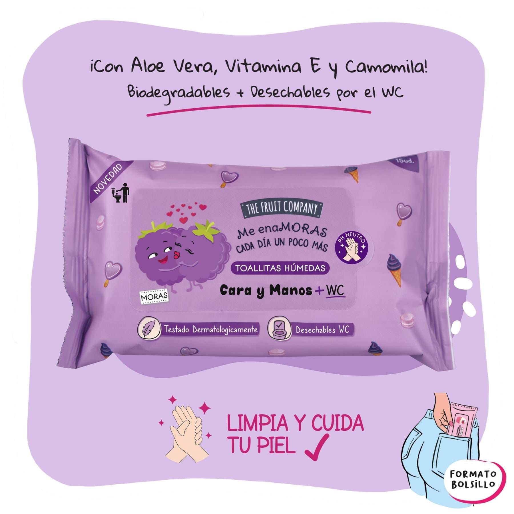 Purple package of wet wipes with branding and product information on a light purple background