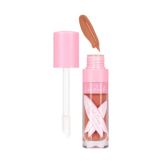 Pink lip gloss with a swatch on a white background