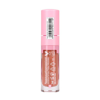 Lip gloss with pink cap and clear body on a white background