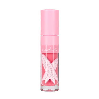Pink lip gloss with a clear cap on a white background