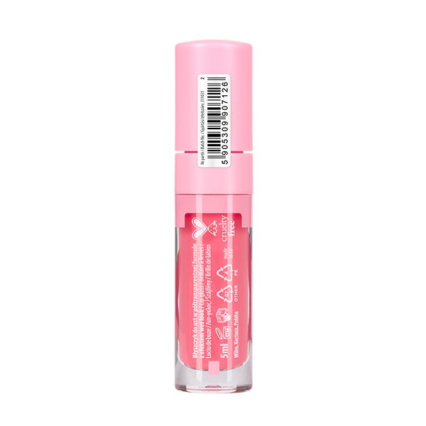 Pink lip balm with a clear cap on a white background