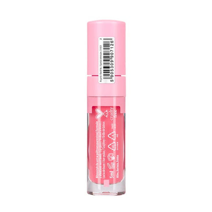 Pink lip balm with a clear cap on a white background