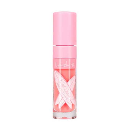 Pink bottle with a white label on a white background