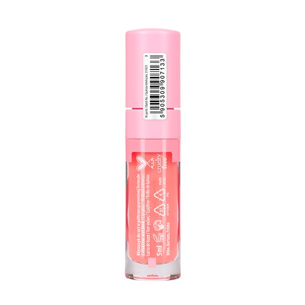 Pink lip balm with a visible brand label on a white background