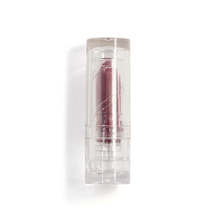 Lipstick in a clear plastic packaging on a white background