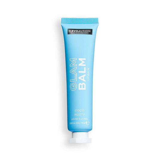 Blue tube of Glam Balm on a white background