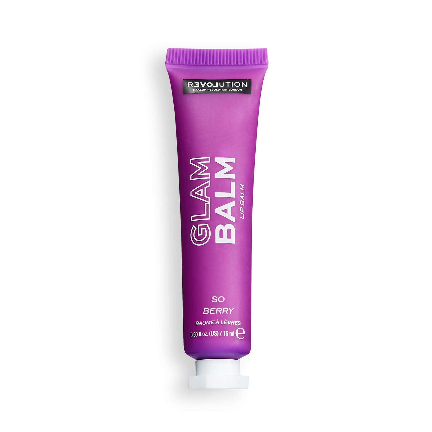 Purple tube of Glam Balm lip balm on a white background