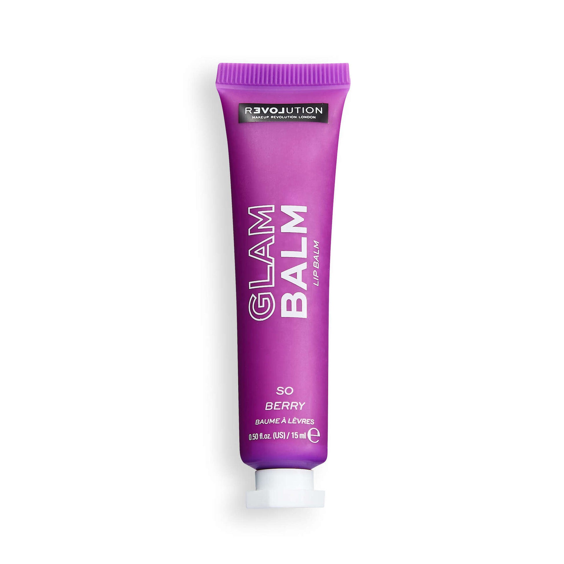Purple tube of Glam Balm lip balm on a white background