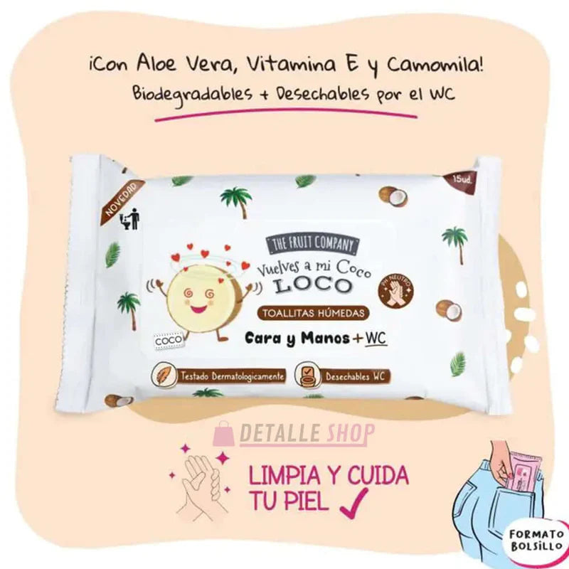 Coconut Face and hand wipes with aloe vera, vitamin E and camomile