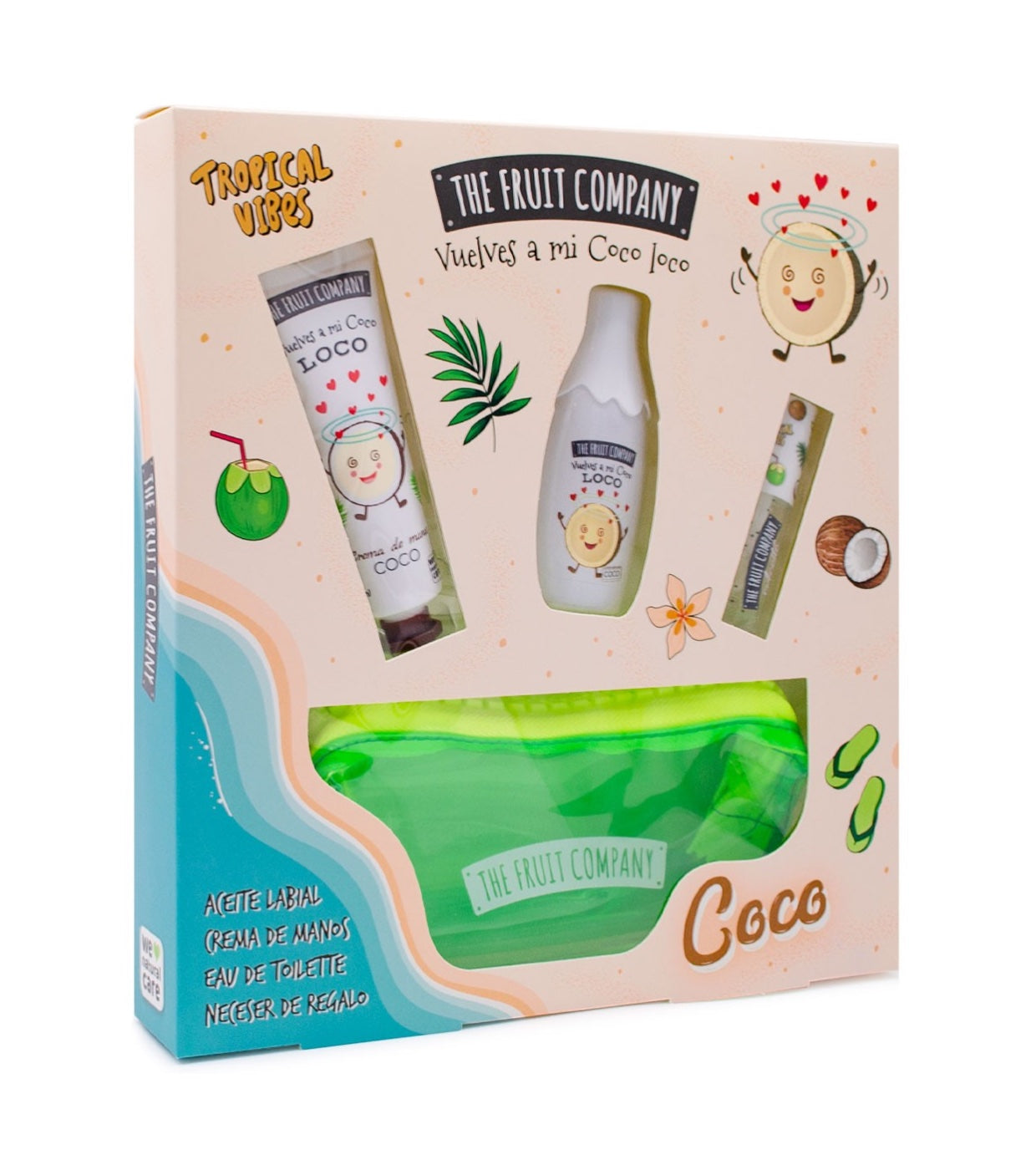 Packaging of The Fault Company products with tropical design elements.