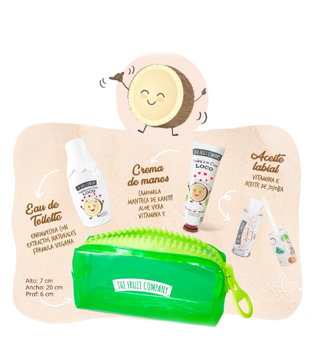 Set of skincare products with a green pouch on a beige background
