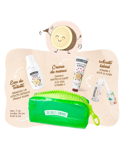 Set of skincare products with a green pouch on a beige background