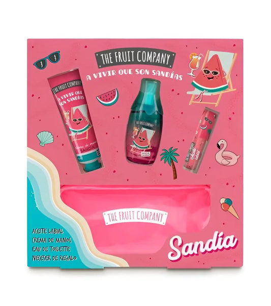 Product set packaging with 'The Fruit Company' branding on a pink background