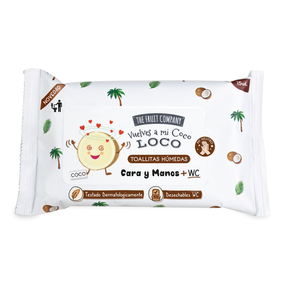 Package of The Fruit Company coconut-themed wet wipes on a white background